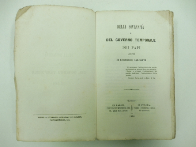 Della sovranità e del governo temporale dei papi. Libri tre di Leopoldo Galeotti